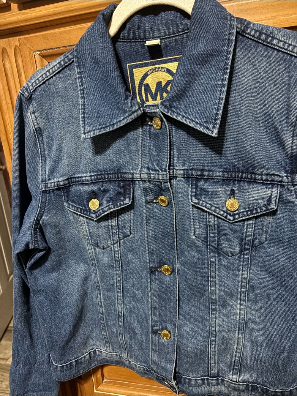 Michael Kors Dark Blue Denim Jacket with Gold Buttons